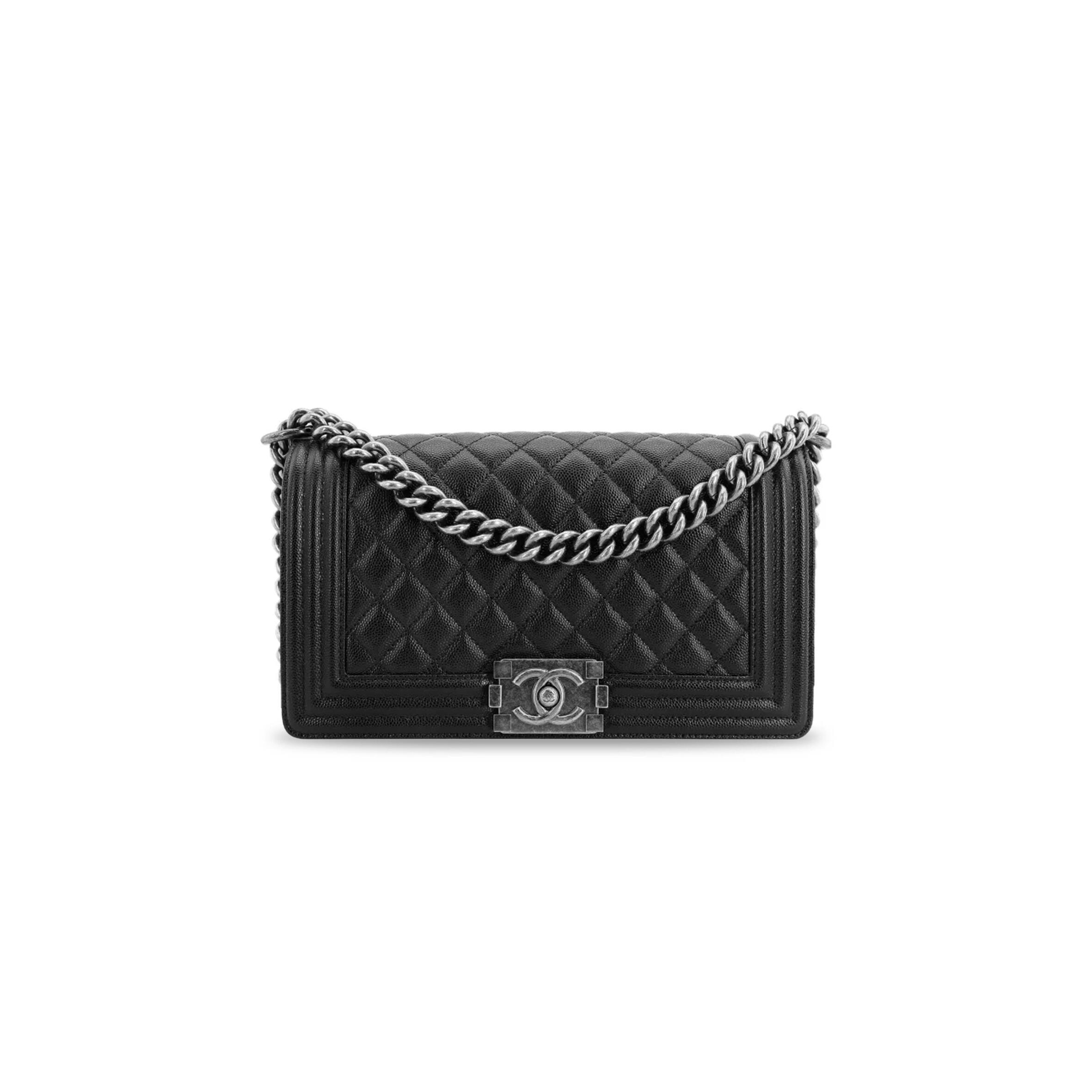 CHANEL CAVIAR MEDIUM QUILTED BOY FLAP BLACK A67086 Y83338 94305 (25*15*8cm)